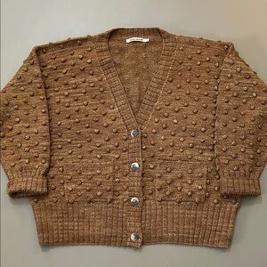 Misha & Puff Adult Popcorn Bubble Cardigan Sweater Acorn M L hand knit brown